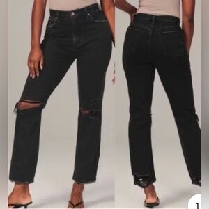 ABERCROMBIE & FITCH The Ankle Straight High Rise Jeans 34/18R Black Distressed